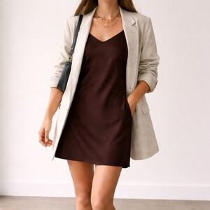 Vintage Judith Hart Silk Slip Dress Brown V Neck Mini 90s Goth Lingerie S